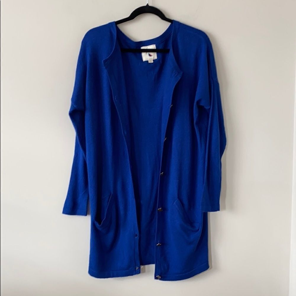 Yumi Knitwear Midi Length Royal Blue Cardigan